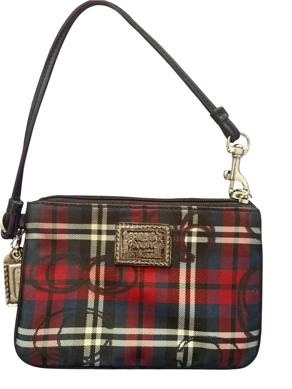 Coach poppy Red Plaid Wristlet with Gold-Tone Logo Plate